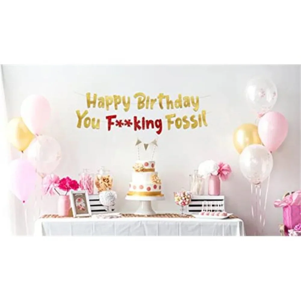 Funny 21st Birthday Banner Gold Glitter Pre Strung Party Decorations for Men Wom